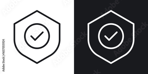 Shield check mark icon thin line outline art. Doodle graphics