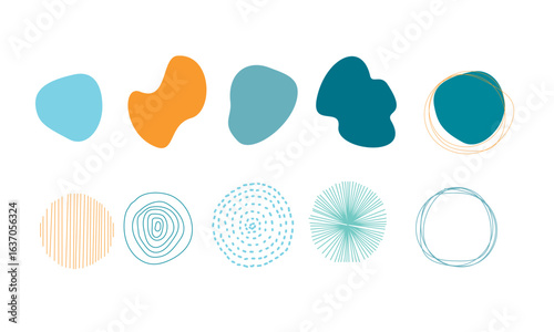 set horizontal con figuras irregulares de distintos colores 