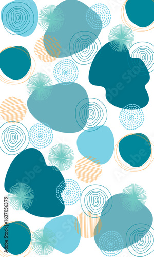 fondo vertical con distintas formas de colores y figuras de tonos verde y amarillo  