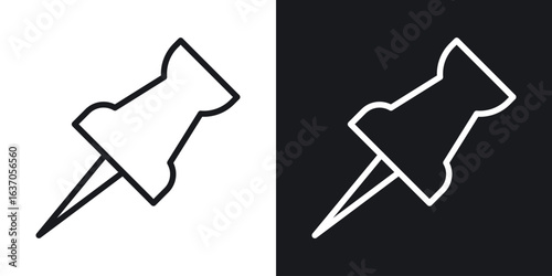 Push pin icon thin line outline art. Doodle graphics