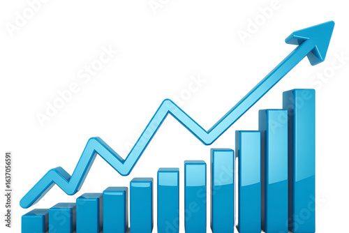 Modern blue upward trend chart with arrow points to success for business growth and profit gains