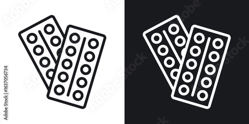 Pill blister pack icon thin line outline art. Doodle graphics