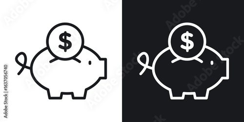 Piggy bank icon thin line outline art. Doodle graphics