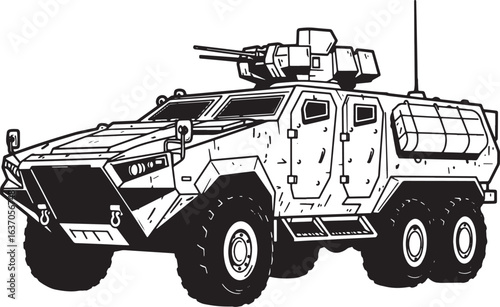 Stylized Illustration of a Tactical Armored Vehicle in Black and