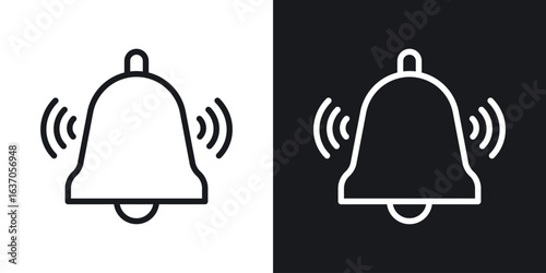 Notification bell icon thin line outline art. Doodle graphics