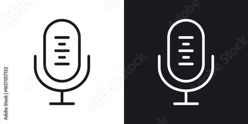 Microphone icon thin line outline art. Doodle graphics