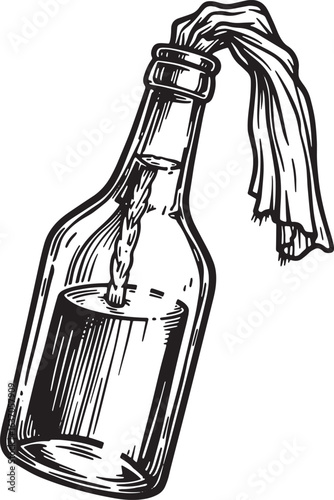 Monochrome Molotov Cocktail Sketch with Detailed Lines and an Is