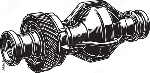 Detailed woodcut illustration of an isolated differential automo