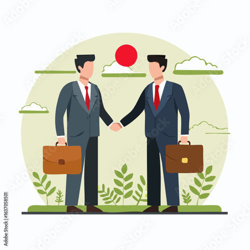 握手で契約するビジネスマンのベクターイラスト