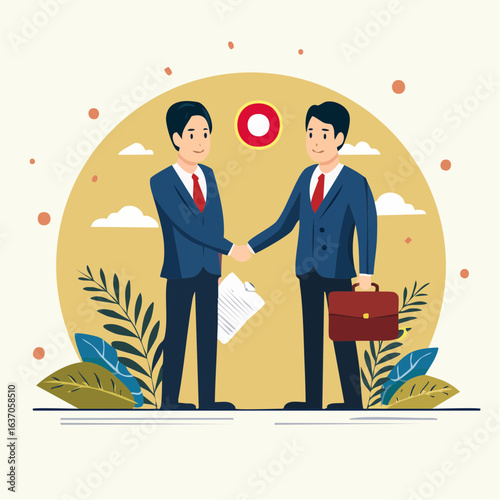 握手で契約するビジネスマンのベクターイラスト