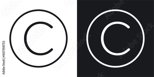 Copyright icon thin line outline art. Doodle graphics