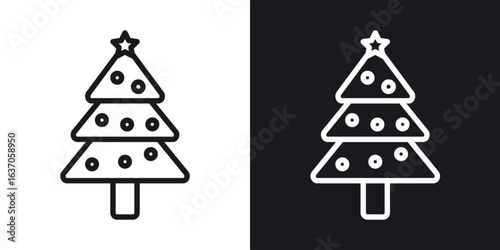 Christmas tree icon thin line outline art. Doodle graphics