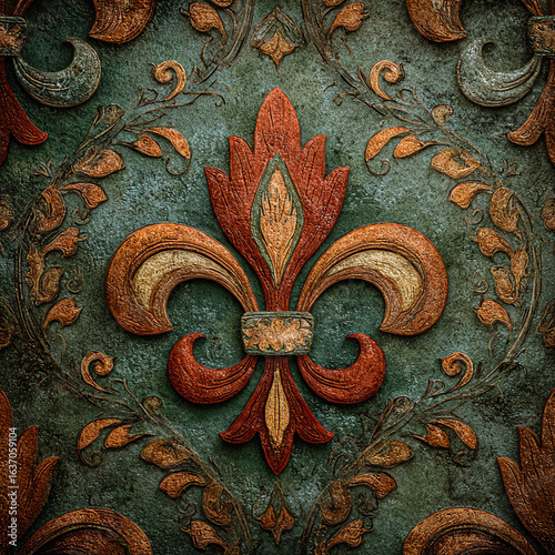 A gold and brown design of a fleur de lis