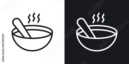 Bowl of soup icon thin line outline art. Doodle graphics