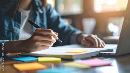 Person writing on notebook