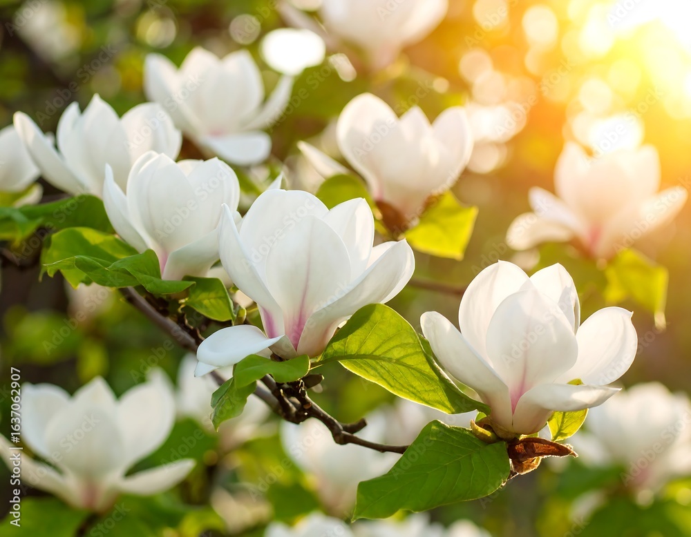 Obraz premium Blooming magnolias in sunlight