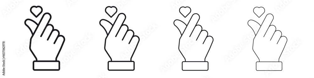 Obraz premium korean heart icons big set. Simple black stroke line versions collection