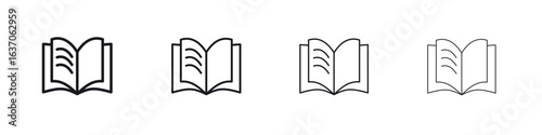 open book icons big set. Simple black stroke line versions collection