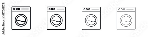 Washing machine icons big set. Simple black stroke line versions collection