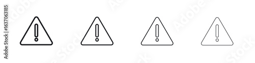 Warning triangle icons big set. Simple black stroke line versions collection