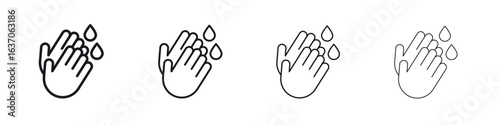 Wash hands icons big set. Simple black stroke line versions collection