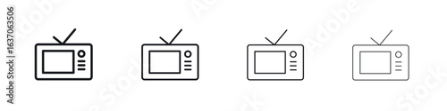 Television icons big set. Simple black stroke line versions collection