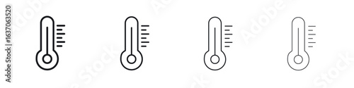 Thermometer icons big set. Simple black stroke line versions collection