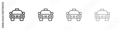 Taxi icons big set. Simple black stroke line versions collection