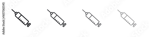 Syringe injection icons big set. Simple black stroke line versions collection