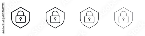 Shield lock icons big set. Simple black stroke line versions collection