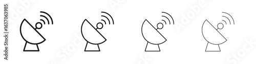 Satellite dish icons big set. Simple black stroke line versions collection
