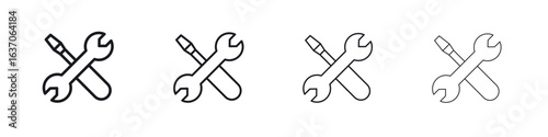 Repair icons big set. Simple black stroke line versions collection