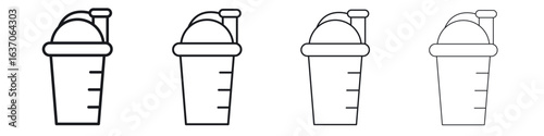 Protein shake icons big set. Simple black stroke line versions collection