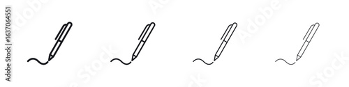 Pen icons big set. Simple black stroke line versions collection