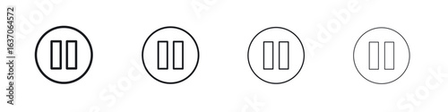 Pause button icons big set. Simple black stroke line versions collection