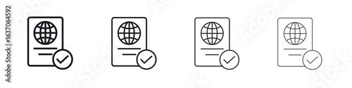 Passport icons big set. Simple black stroke line versions collection
