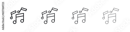 Music note icons big set. Simple black stroke line versions collection