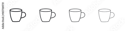 Mug icons big set. Simple black stroke line versions collection