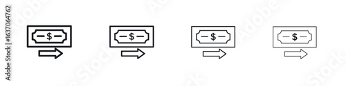 Money transfer icons big set. Simple black stroke line versions collection