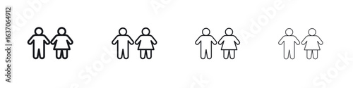Man and woman icons big set. Simple black stroke line versions collection