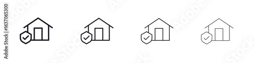Home insurance icons big set. Simple black stroke line versions collection