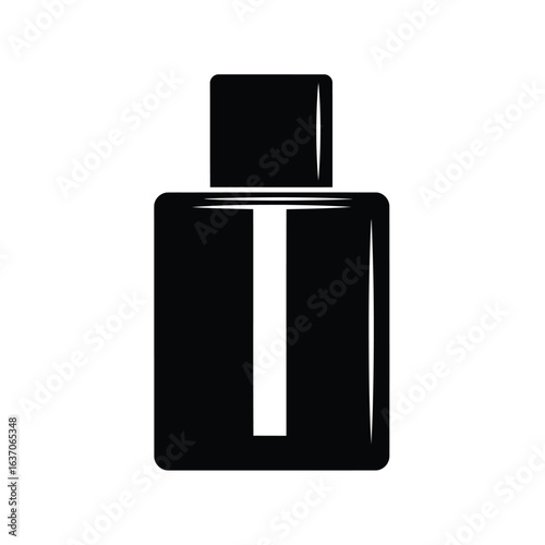 Black perfume bottle with white label fragrance scent