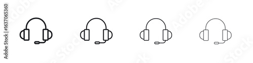 Headset icons big set. Simple black stroke line versions collection