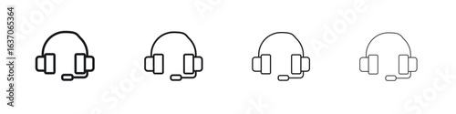 Headphone icons big set. Simple black stroke line versions collection