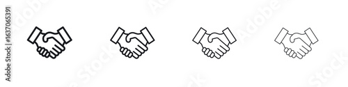 Handshake icons big set. Simple black stroke line versions collection