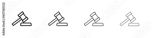 Gavel icons big set. Simple black stroke line versions collection