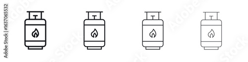 Gas cylinders icons big set. Simple black stroke line versions collection