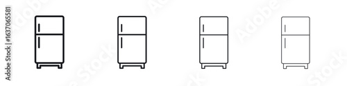 Fridge icons big set. Simple black stroke line versions collection