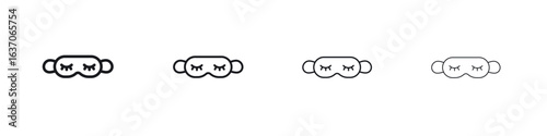 Eye mask icons big set. Simple black stroke line versions collection
