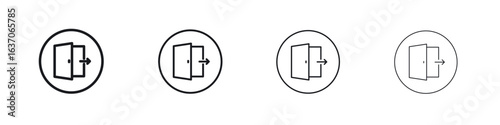 Exit icons big set. Simple black stroke line versions collection